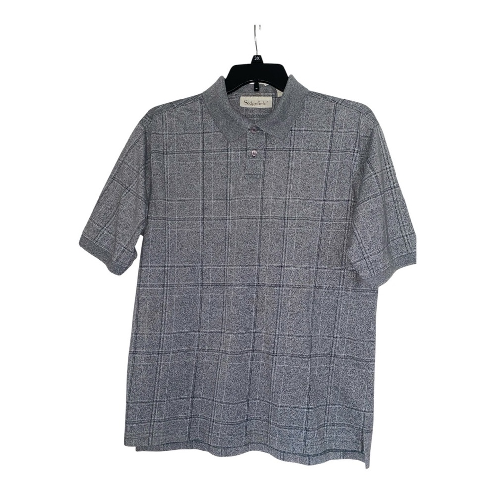 Vintage Sedgefield Grandpa Shirt Leisure Polo Mens L Gray Muted Plaid Windowpane